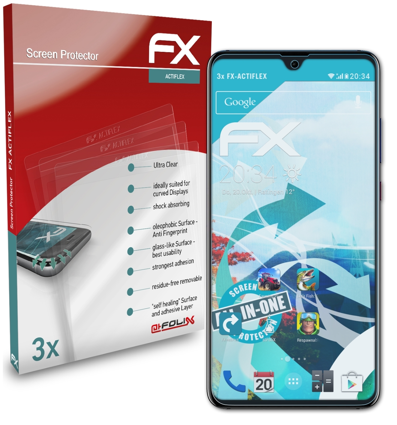 Huawei Mate 20) ATFOLIX FX-ActiFleX 3x Displayschutz(für
