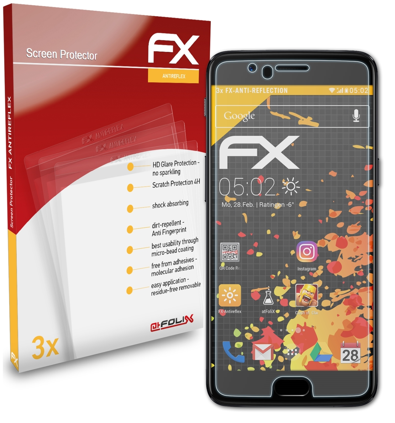 FX-Antireflex 5) OnePlus 3x ATFOLIX Displayschutz(für