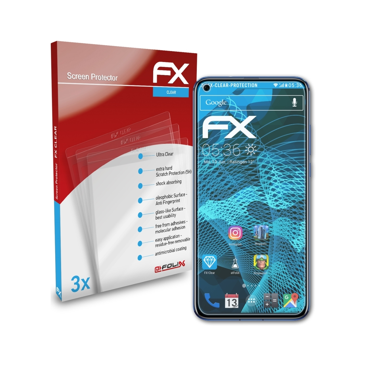 ATFOLIX 3x View Displayschutz(für Honor FX-Clear 20) Huawei