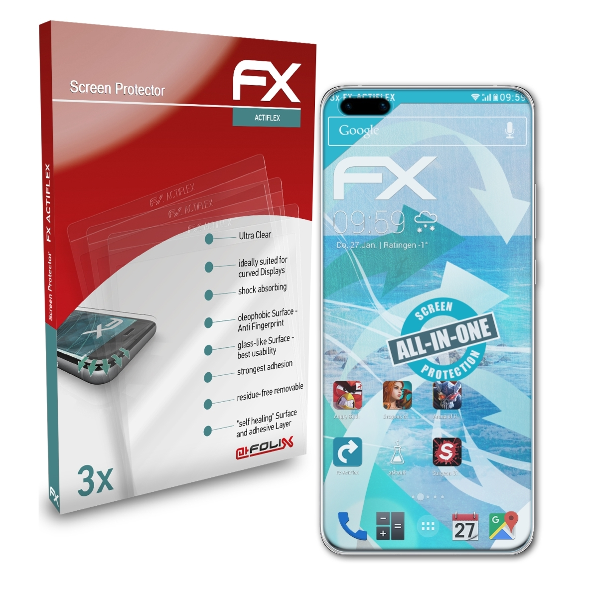 ATFOLIX FX-ActiFleX Pro Huawei (Casefit)) 3x Displayschutz(für P40