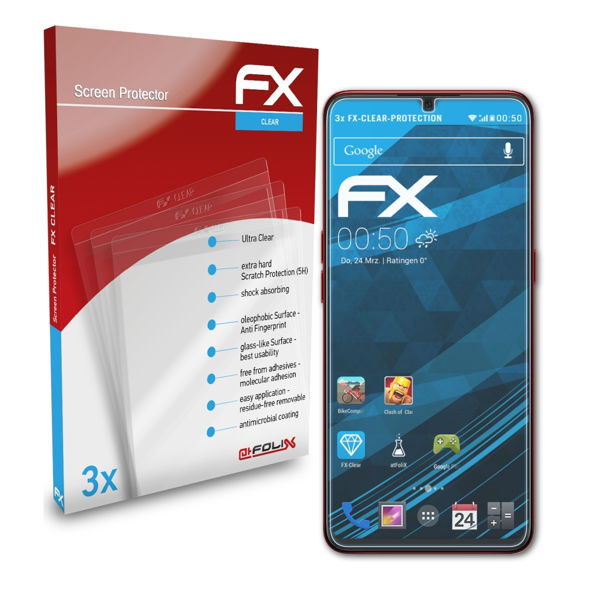 Oppo 3x Displayschutz(für A91) ATFOLIX FX-Clear