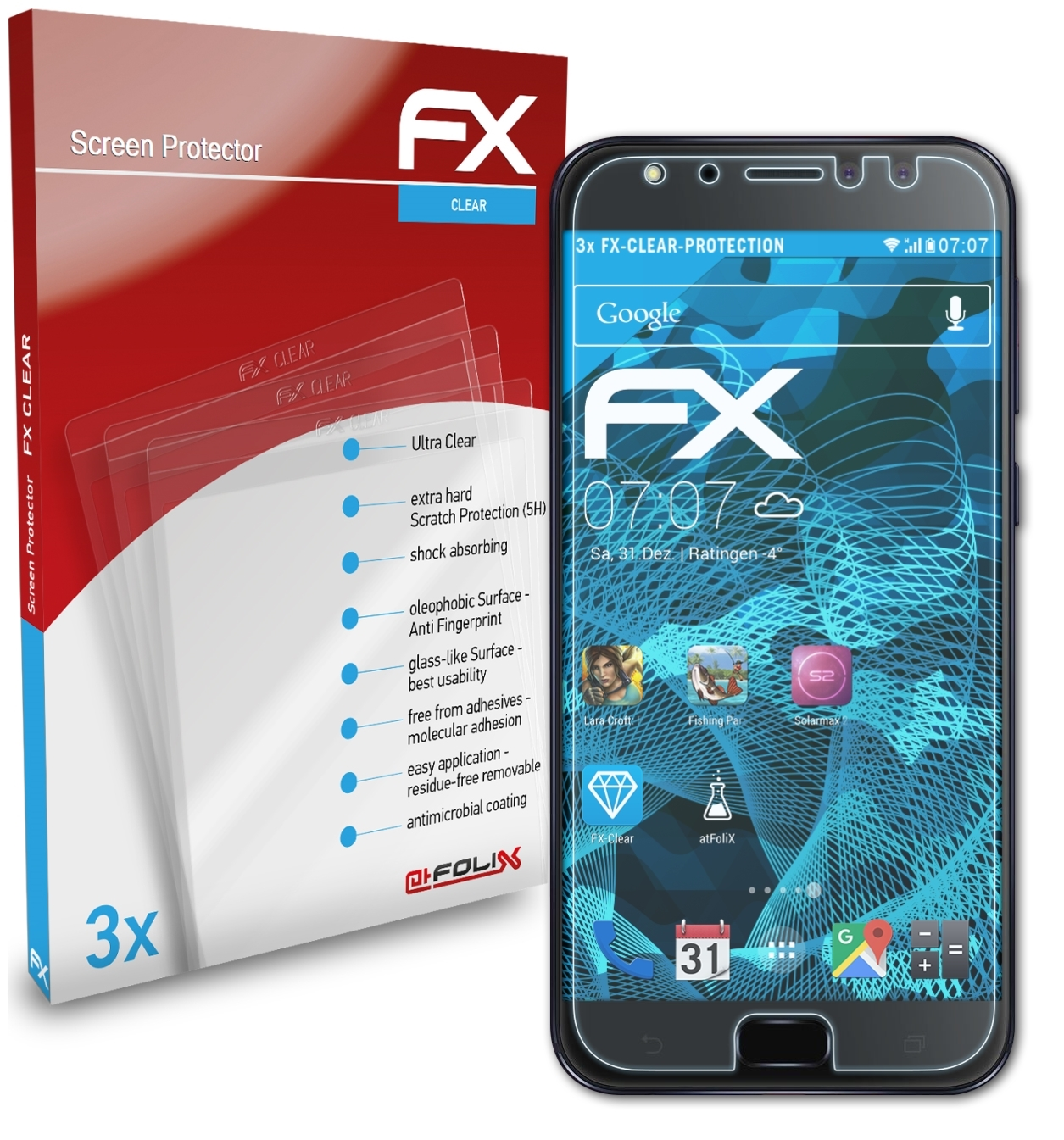 Asus Displayschutz(für Pro (ZD552KL)) 4 Selfie ZenFone FX-Clear 3x ATFOLIX