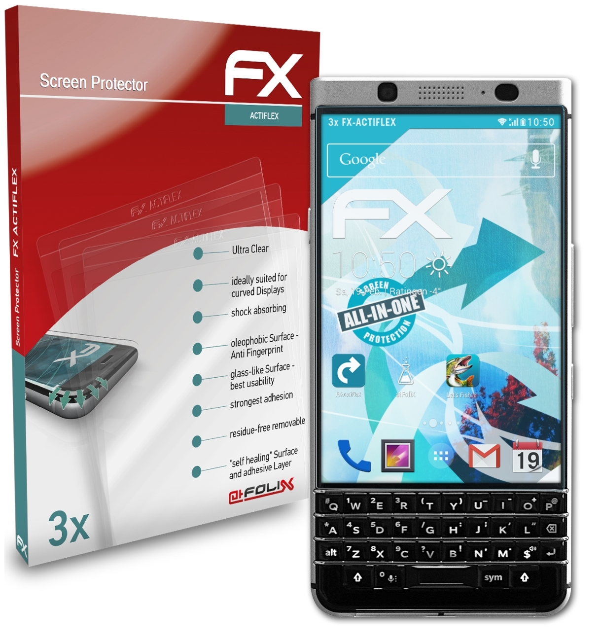 Displayschutz(für 3x FX-ActiFleX ATFOLIX Blackberry KeyOne)