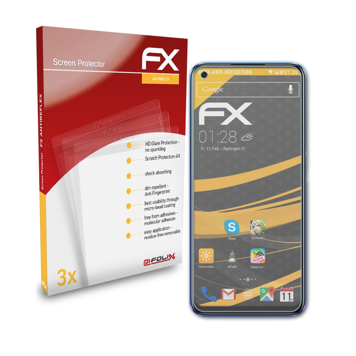 Oppo Displayschutz(für Realme 3x ATFOLIX FX-Antireflex 6)