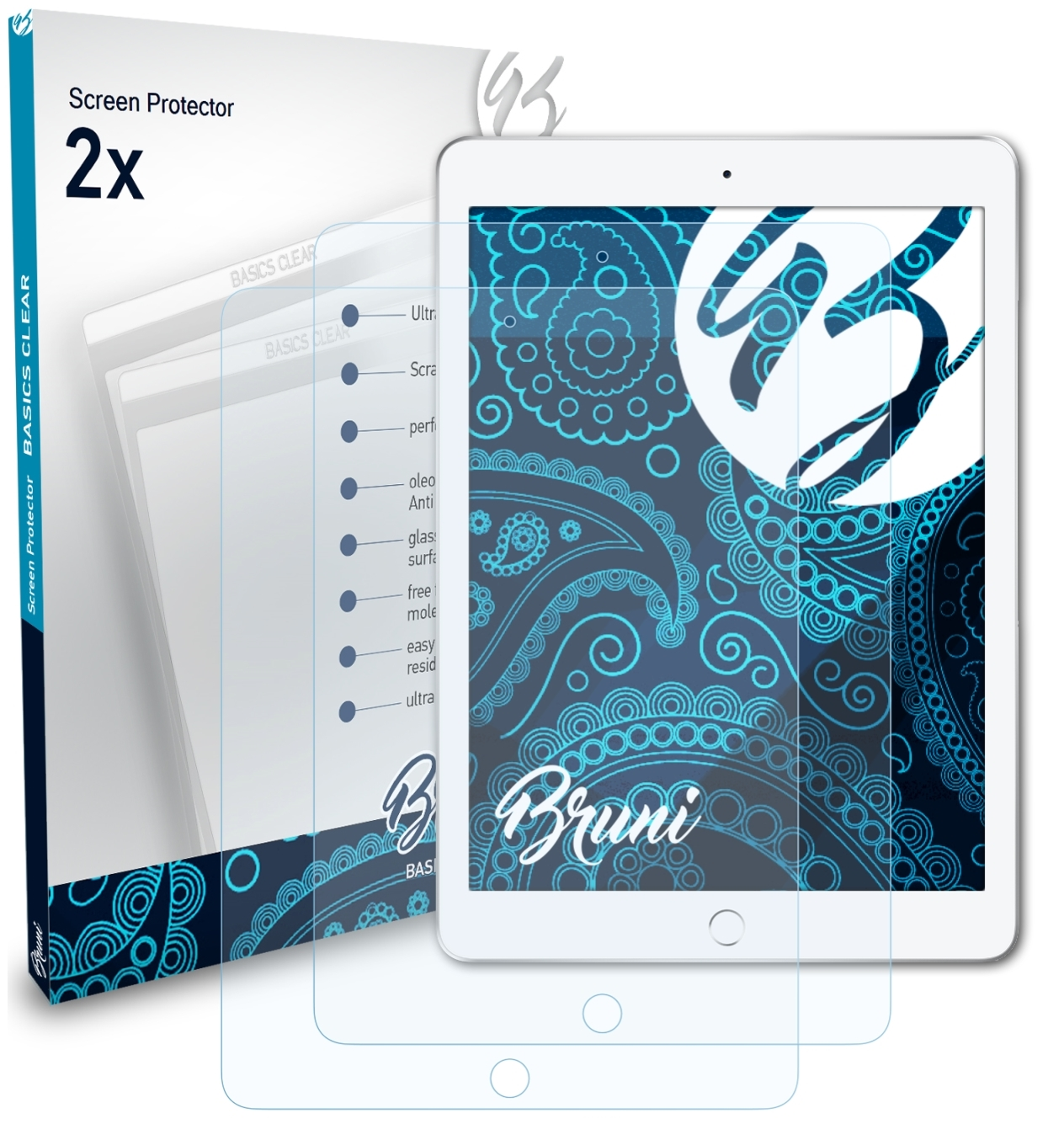 BRUNI 2x Basics-Clear Schutzfolie(für (2017)) iPad Apple