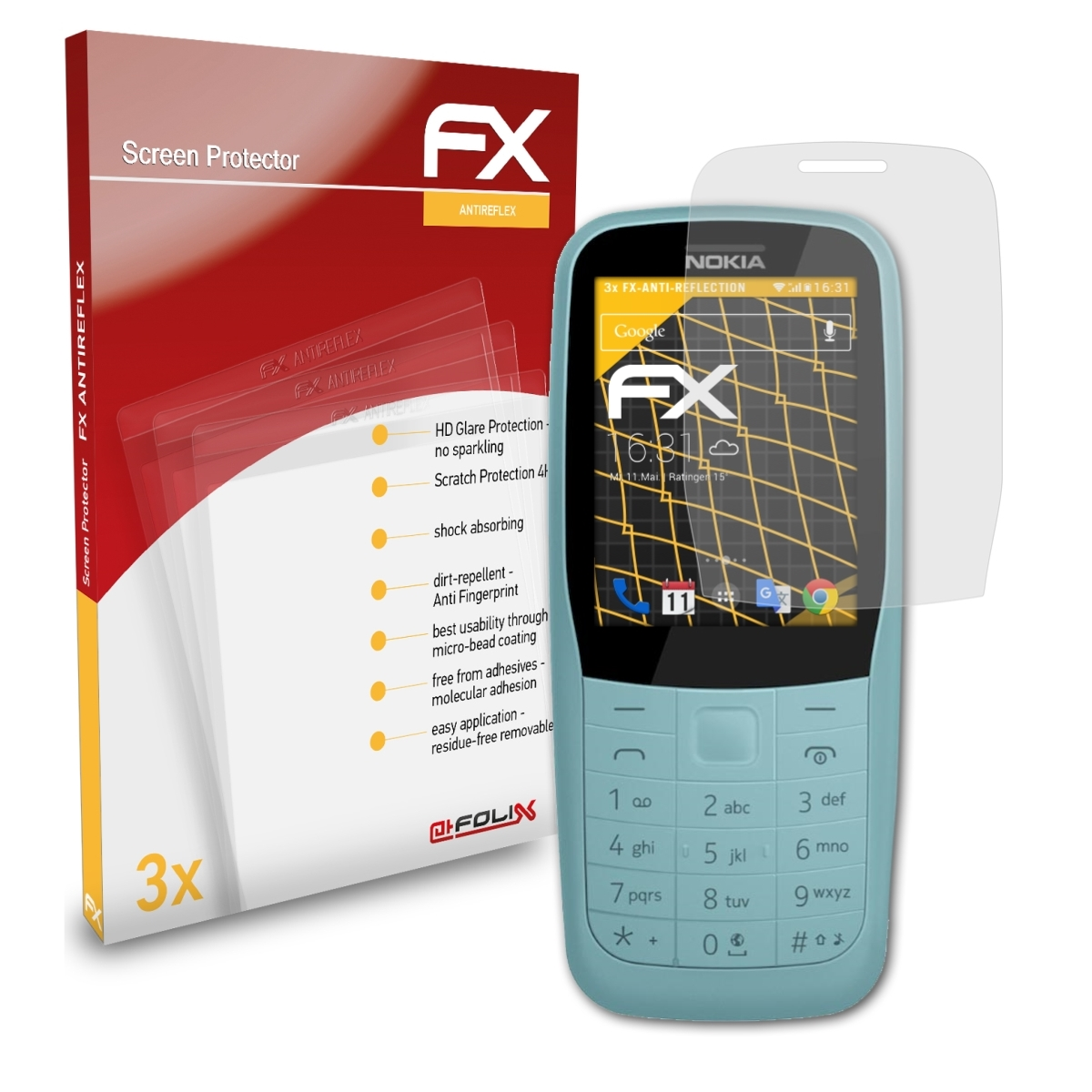 4G ATFOLIX 3x 220 FX-Antireflex (2019)) Displayschutz(für Nokia