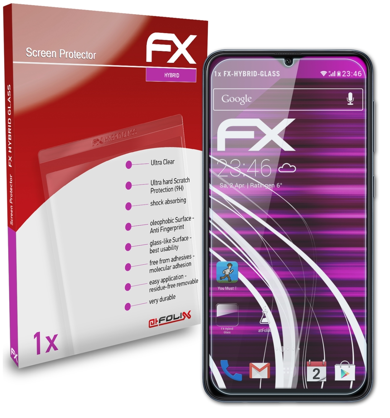 ATFOLIX A10) Galaxy Samsung FX-Hybrid-Glass Schutzglas(für