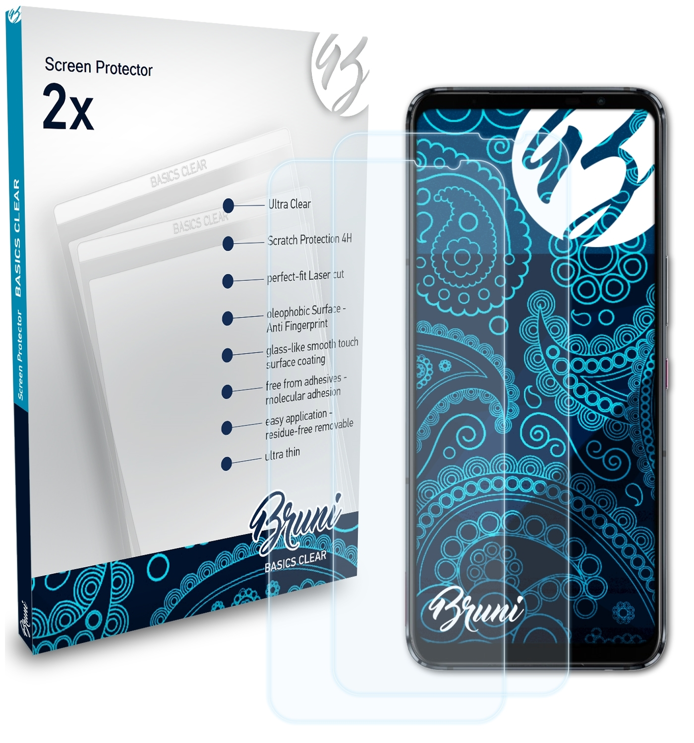 BRUNI 2x Basics-Clear ROG 5 Ultimate) Phone Asus Schutzfolie(für