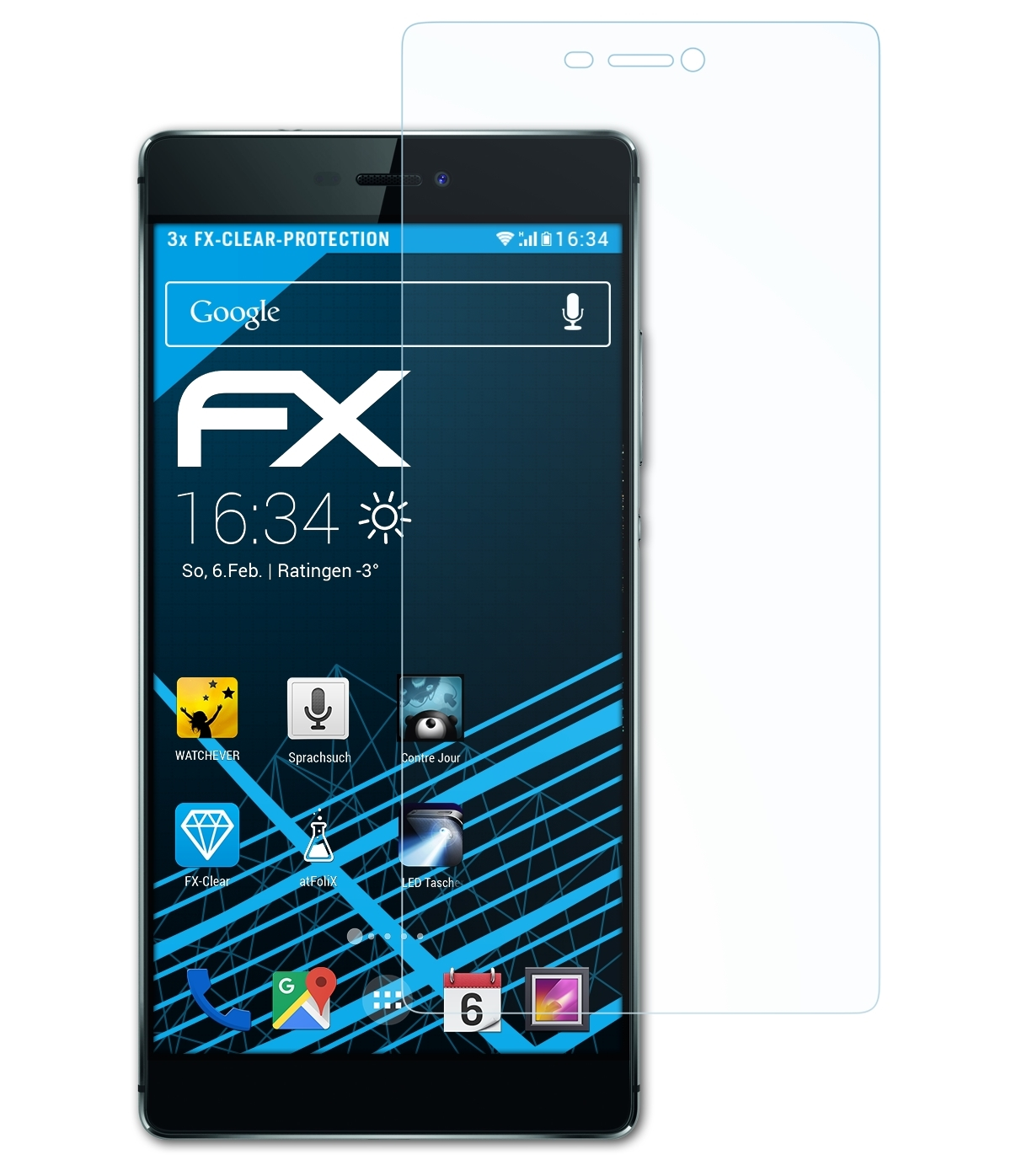 Huawei 3x Displayschutz(für ATFOLIX P8) FX-Clear