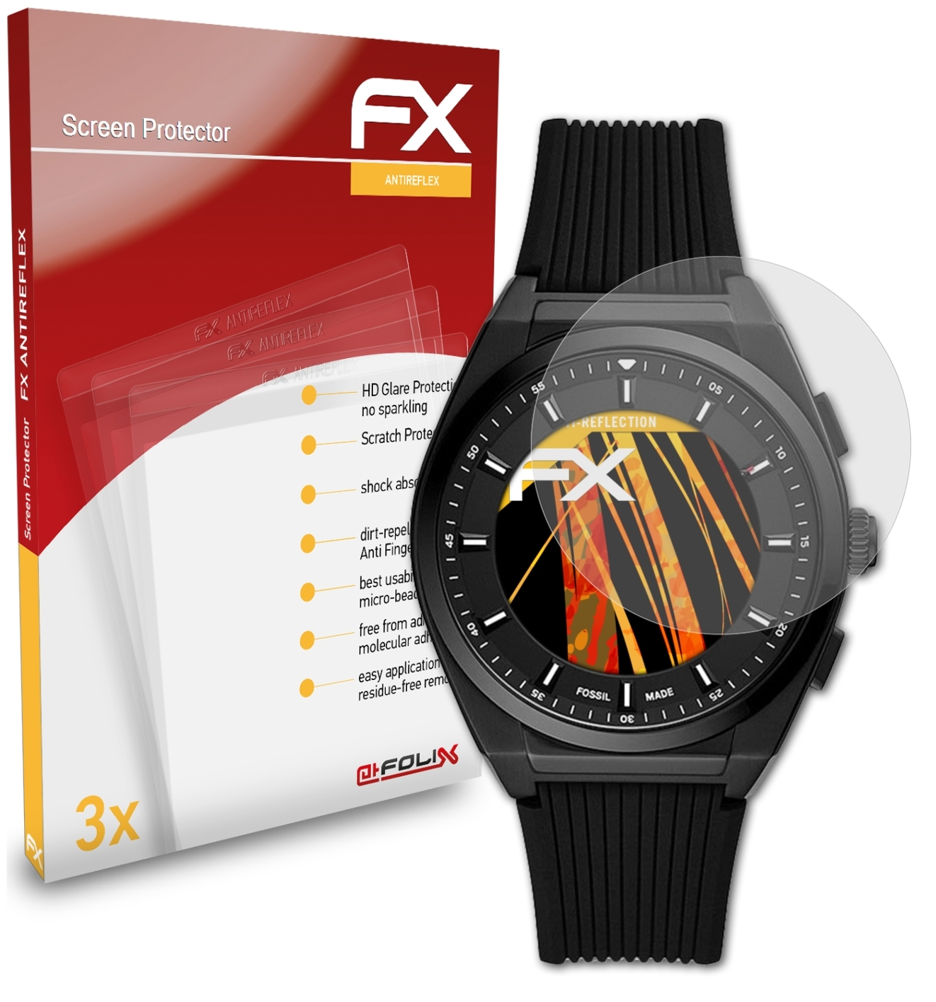 ATFOLIX 3x FX-Antireflex Displayschutz(für Everett HR) Fossil Hybrid