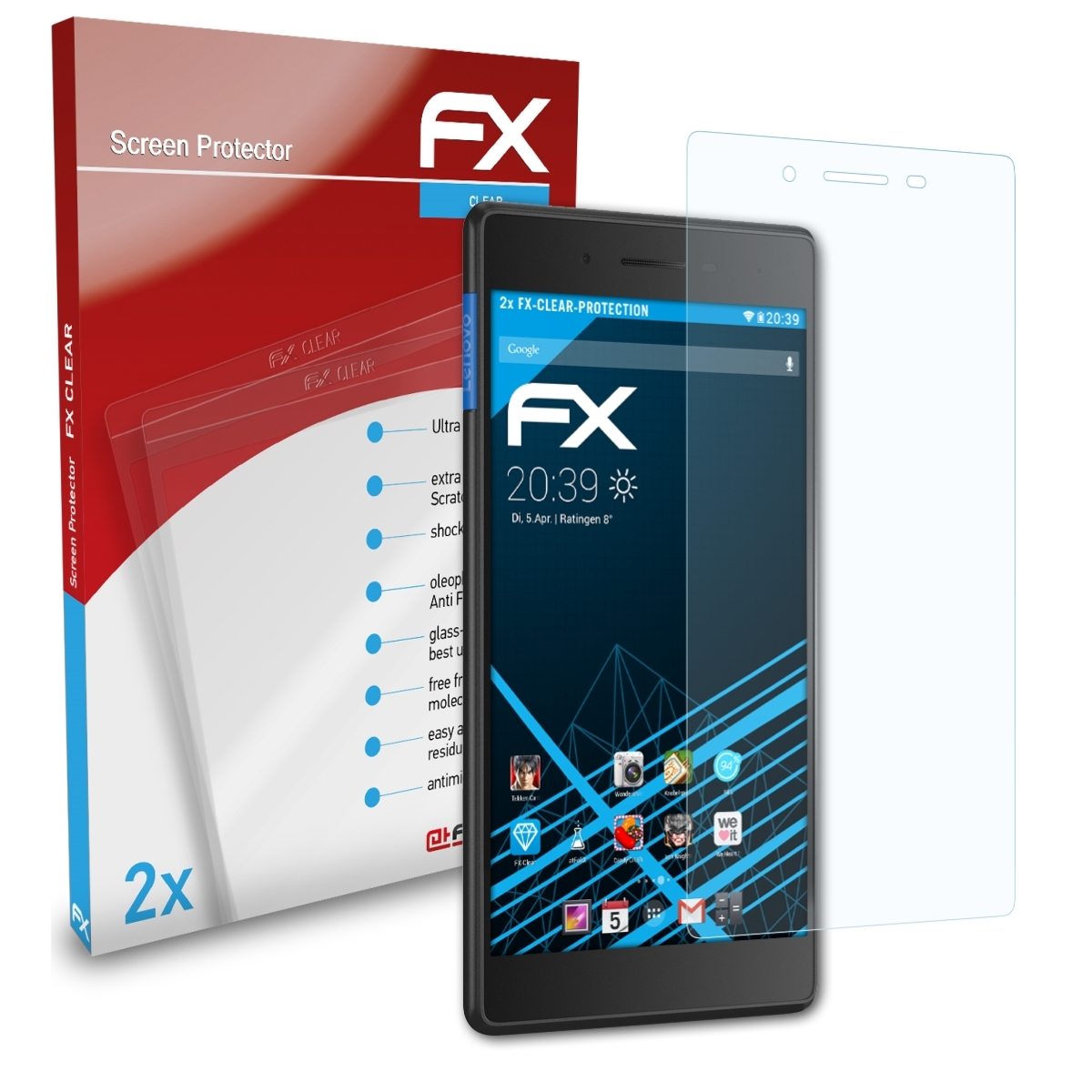 2x 7 Essential) ATFOLIX Lenovo Displayschutz(für FX-Clear Tab