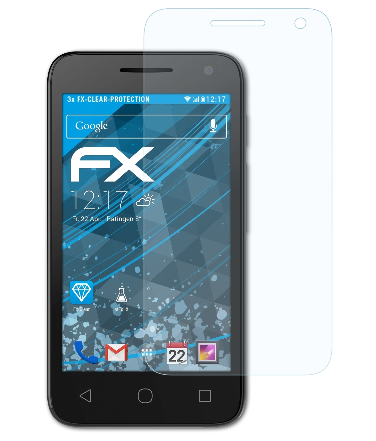 3x Displayschutz(für 1E) Alcatel FX-Clear ATFOLIX