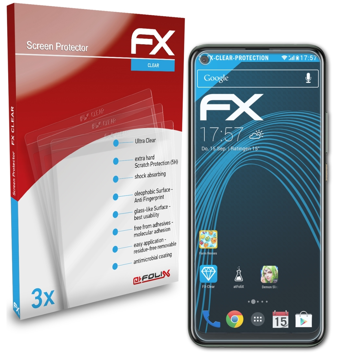 FX-Clear 3x HTC U20) ATFOLIX Displayschutz(für