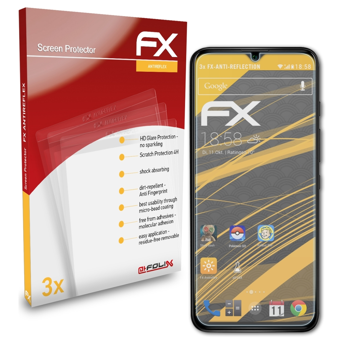 ATFOLIX 3x FX-Antireflex Displayschutz(für Wiko U20) Power
