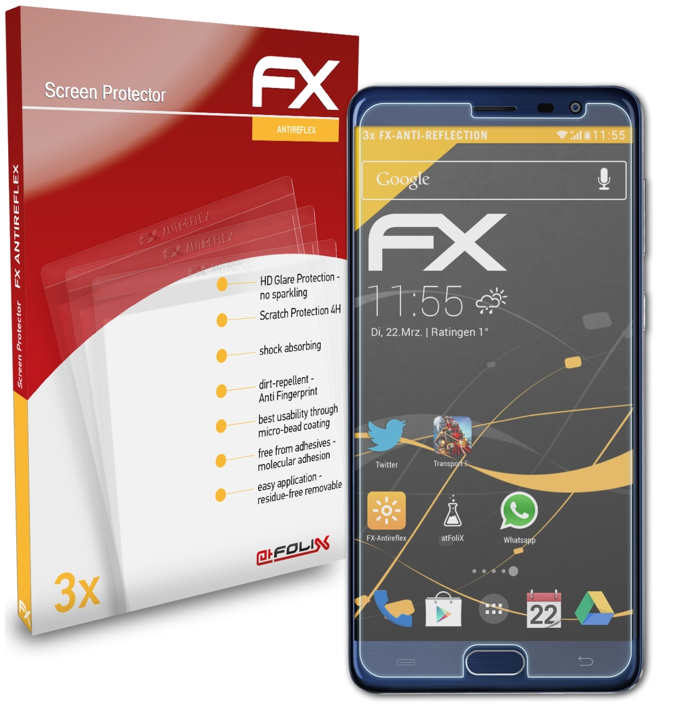 3x FX-Antireflex ATFOLIX A5) Displayschutz(für Cubot