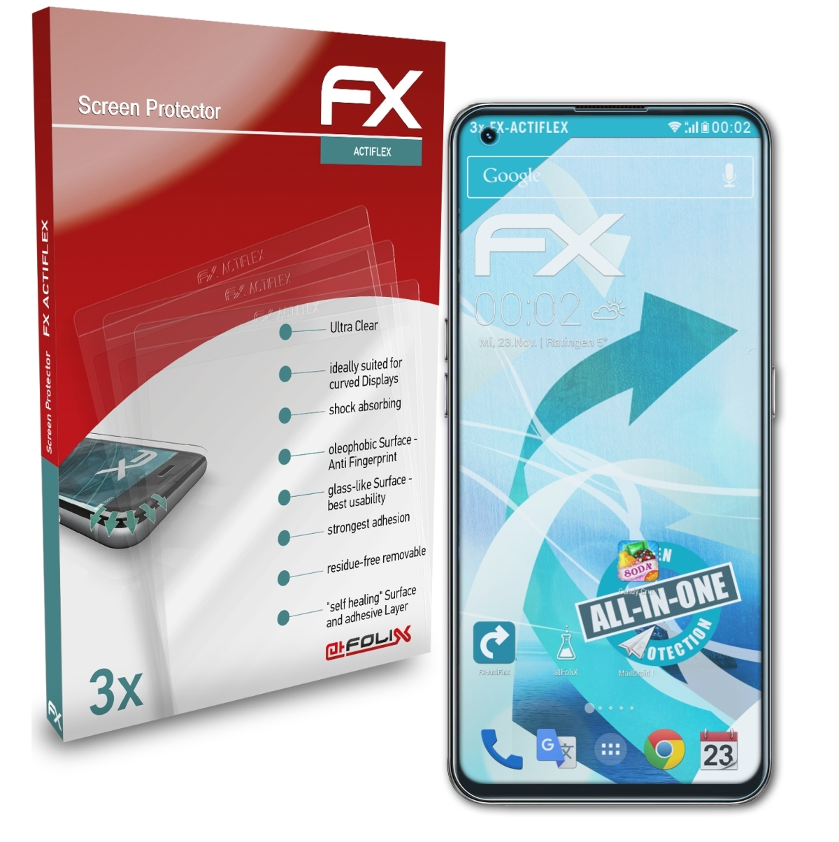 Displayschutz(für ATFOLIX Realme Global) 3x FX-ActiFleX GT
