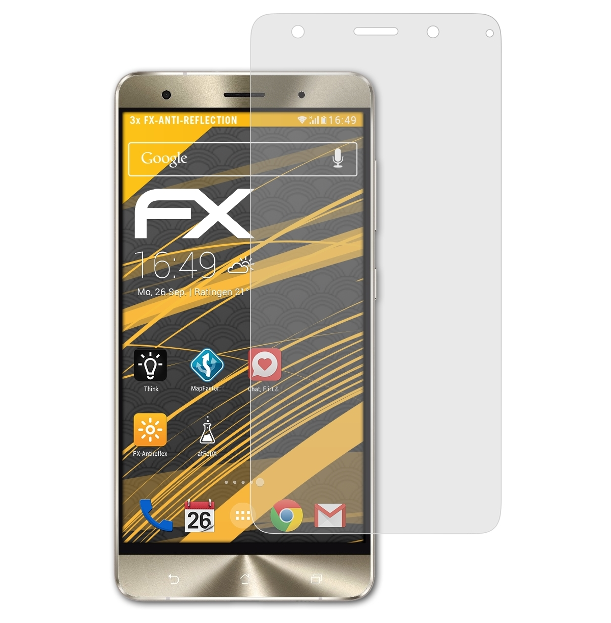 ATFOLIX 3x (ZS570KL)) Asus Deluxe 3 ZenFone FX-Antireflex Displayschutz(für