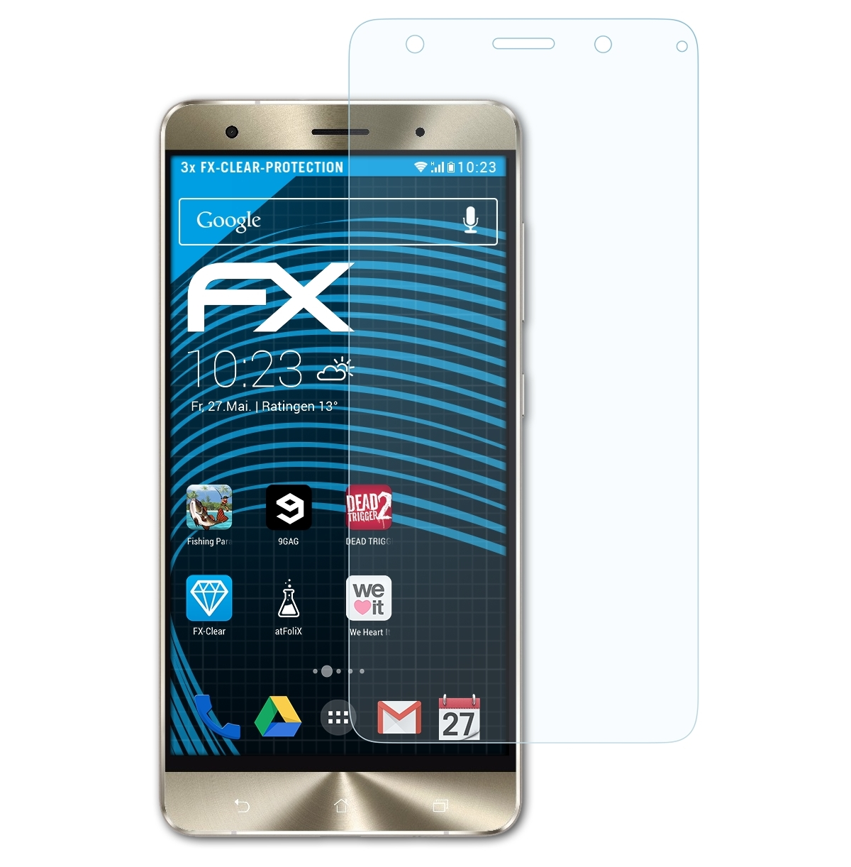3x ZenFone ATFOLIX 3 Asus Displayschutz(für FX-Clear (ZS570KL)) Deluxe