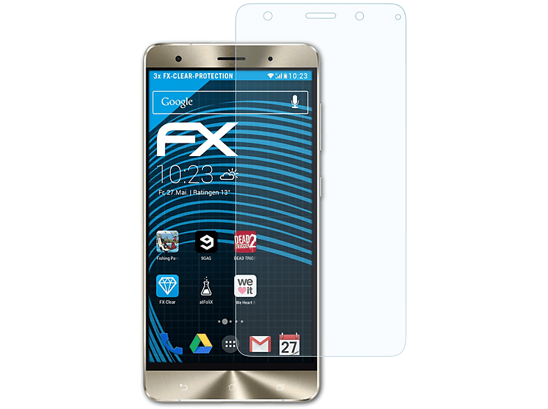 Displayschutz(für Asus ZenFone ATFOLIX FX-Clear 3x Deluxe (ZS570KL)) 3