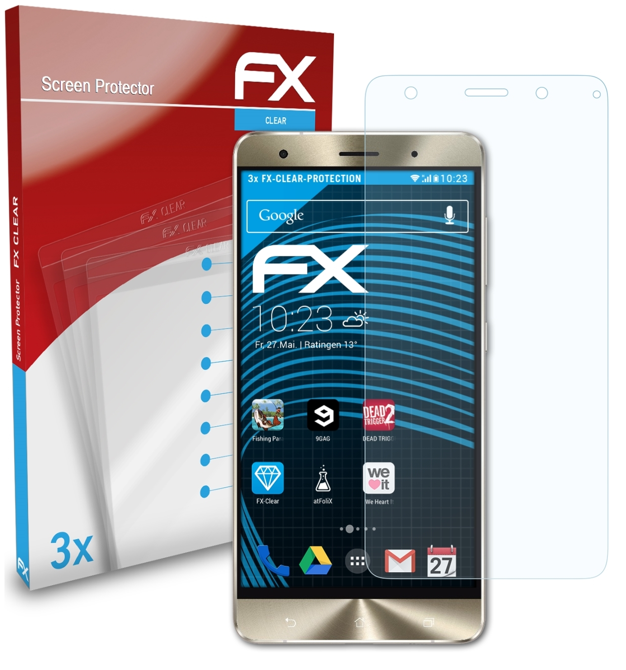 ATFOLIX 3x FX-Clear Displayschutz(für Asus 3 ZenFone (ZS570KL)) Deluxe