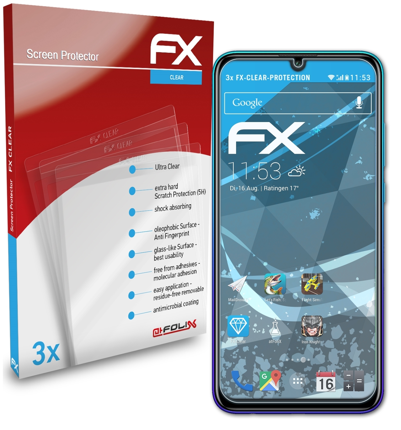 ATFOLIX 3x FX-Clear Displayschutz(für Huawei Smart P 2020)