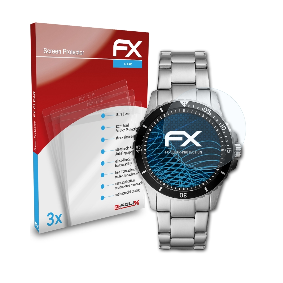 ATFOLIX 3x FX-Clear Displayschutz(für FB-01 Fossil (42mm))