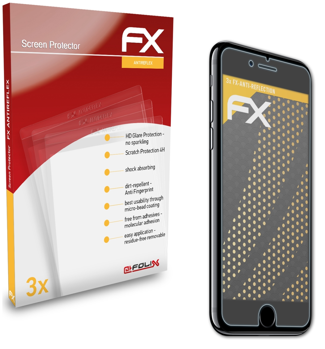 ATFOLIX 3x FX-Antireflex iPhone Displayschutz(für Apple 7 8 (Front)) 