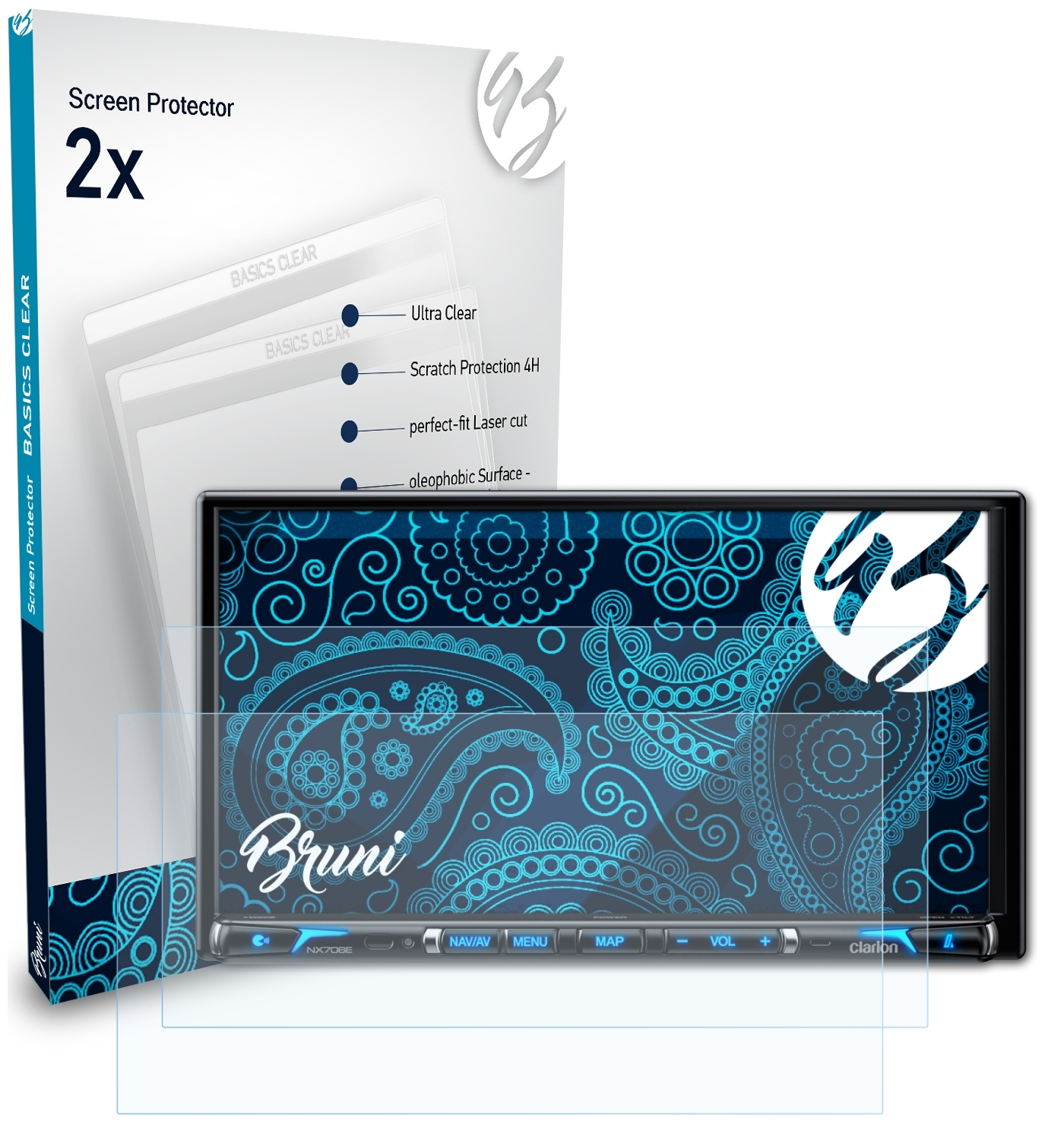 BRUNI 2x Basics-Clear Schutzfolie(für NX706E) Clarion