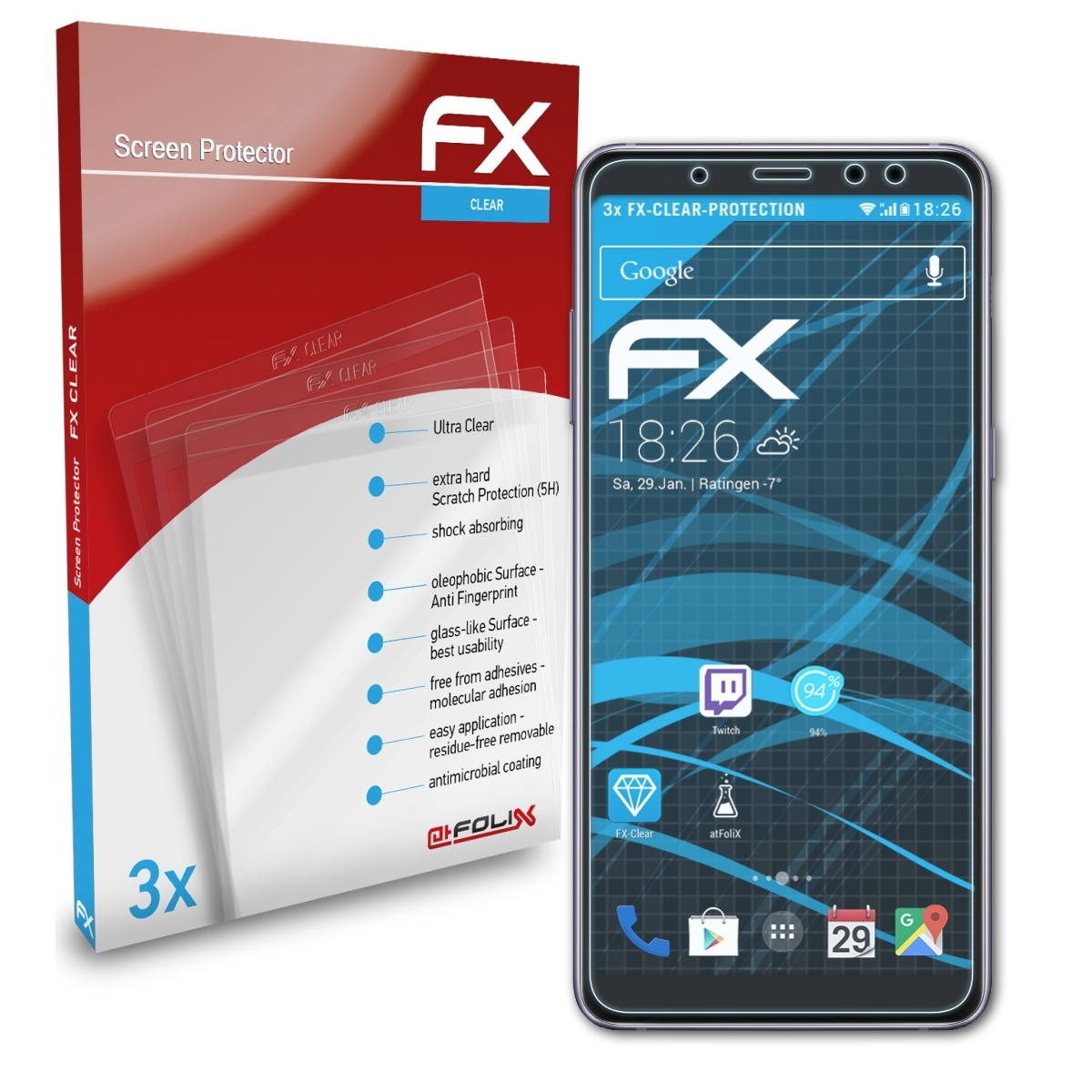 Samsung Galaxy (2018)) 3x ATFOLIX Displayschutz(für A8 FX-Clear