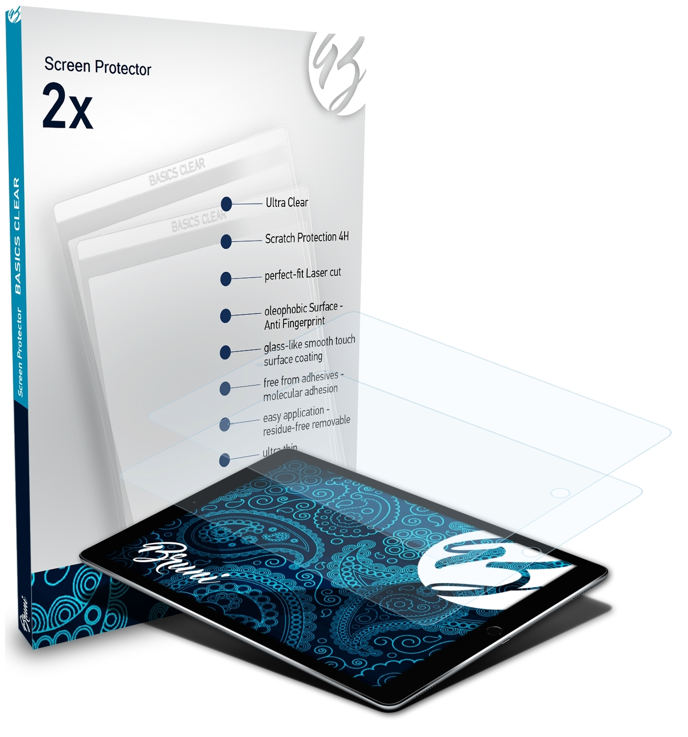 iPad Apple (2015)) BRUNI Pro 12,9 Basics-Clear 2x Schutzfolie(für