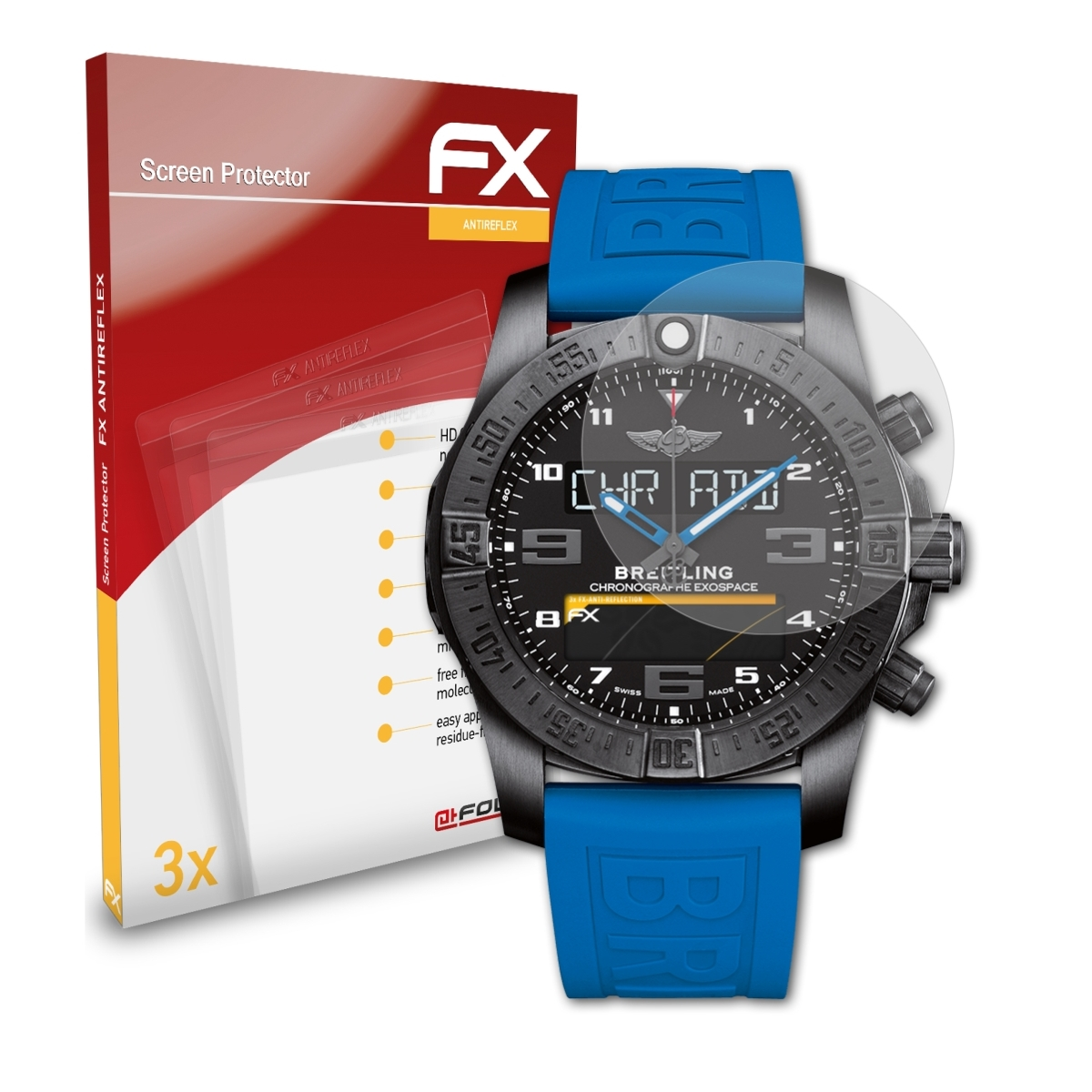 ATFOLIX 3x FX-Antireflex Displayschutz(für Supersports Breitling B55)