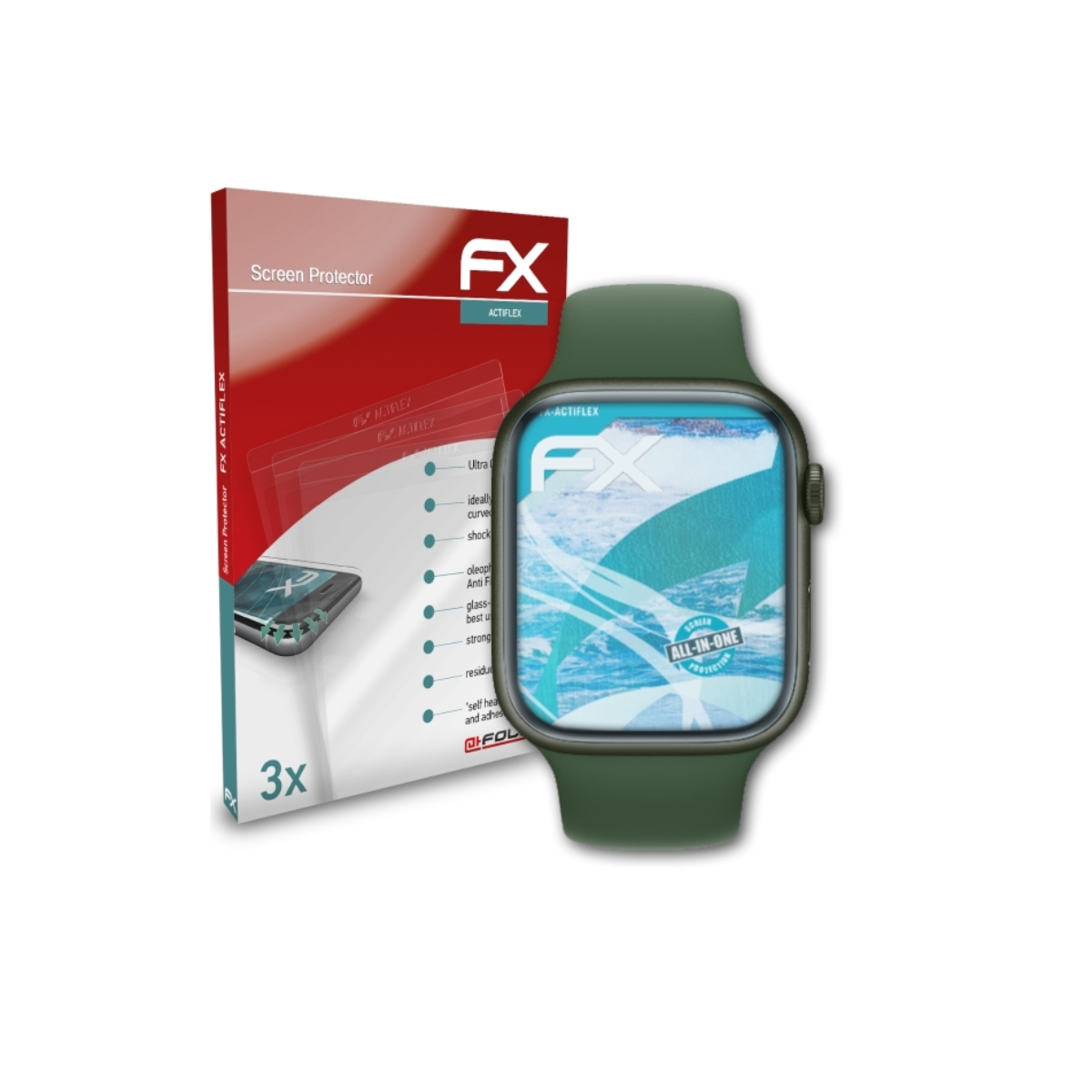 ATFOLIX 3x 7)) Apple mm Watch 45 (Series FX-ActiFleX Displayschutz(für