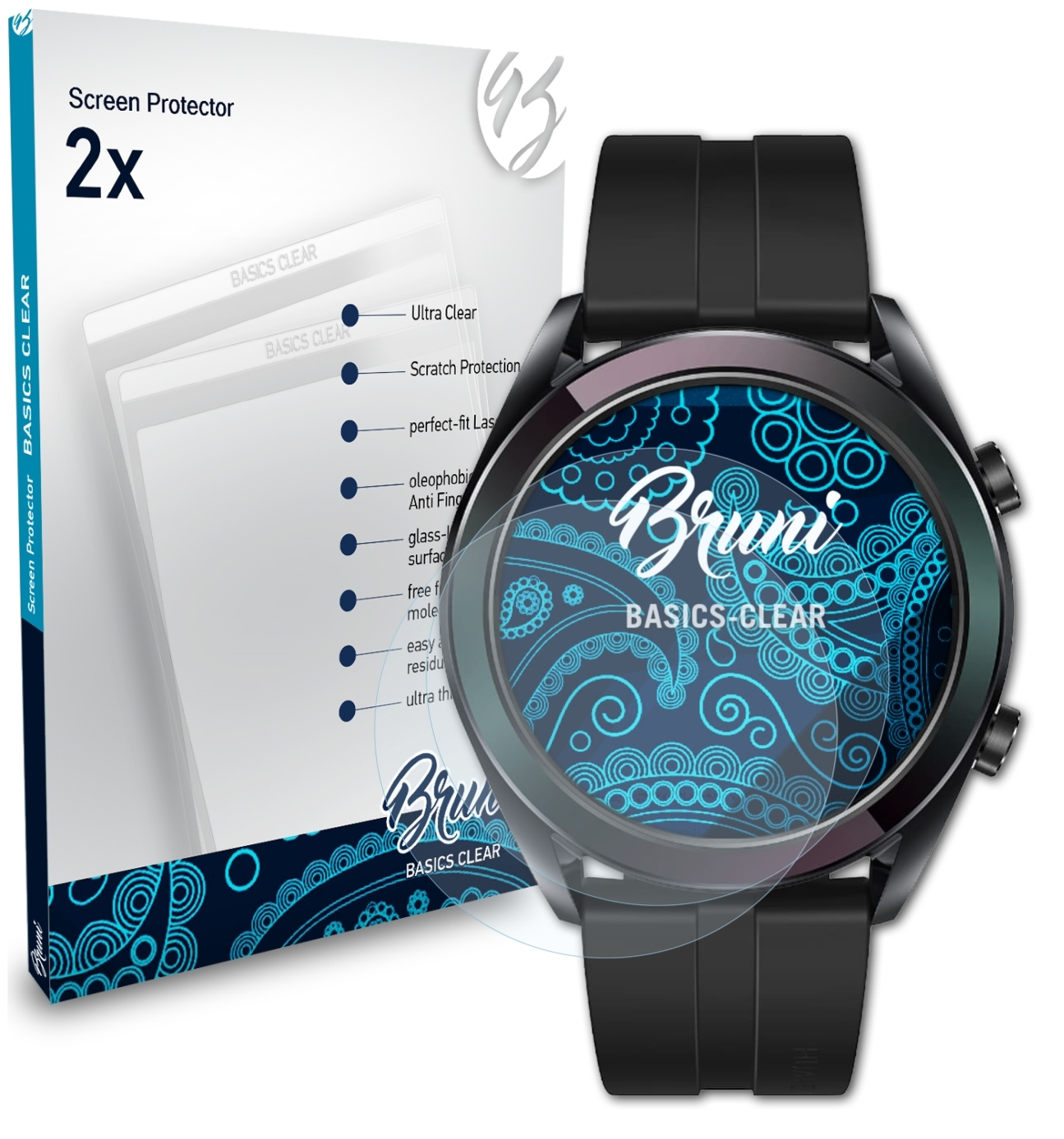 BRUNI 2x Basics-Clear Watch Schutzfolie(für Elegant) GT Huawei