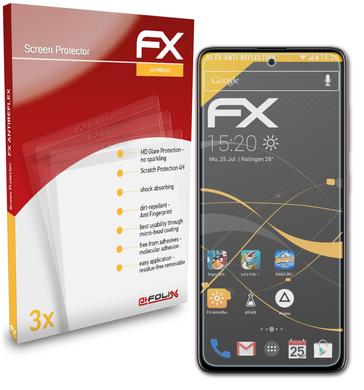 ATFOLIX FX-Antireflex Samsung A51) Displayschutz(für 3x Galaxy