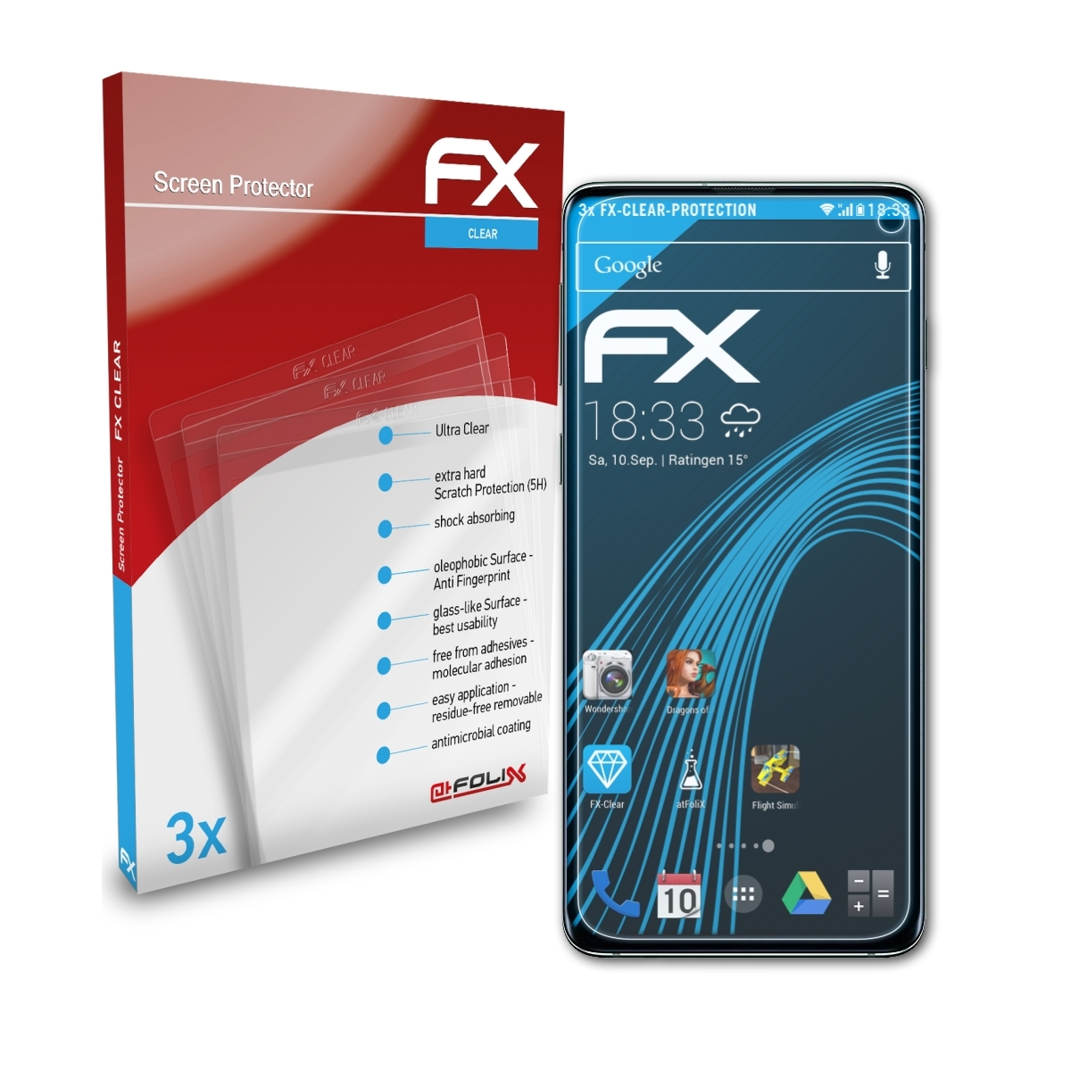 ATFOLIX FX-Clear S10) Galaxy 3x Samsung Displayschutz(für
