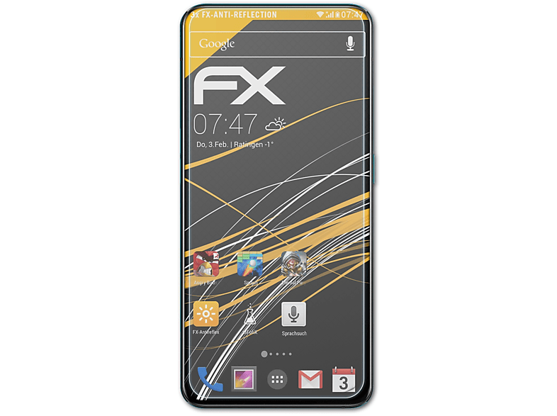 ATFOLIX 3x FX-Antireflex Displayschutz(für Oppo Reno 10x Zoom)