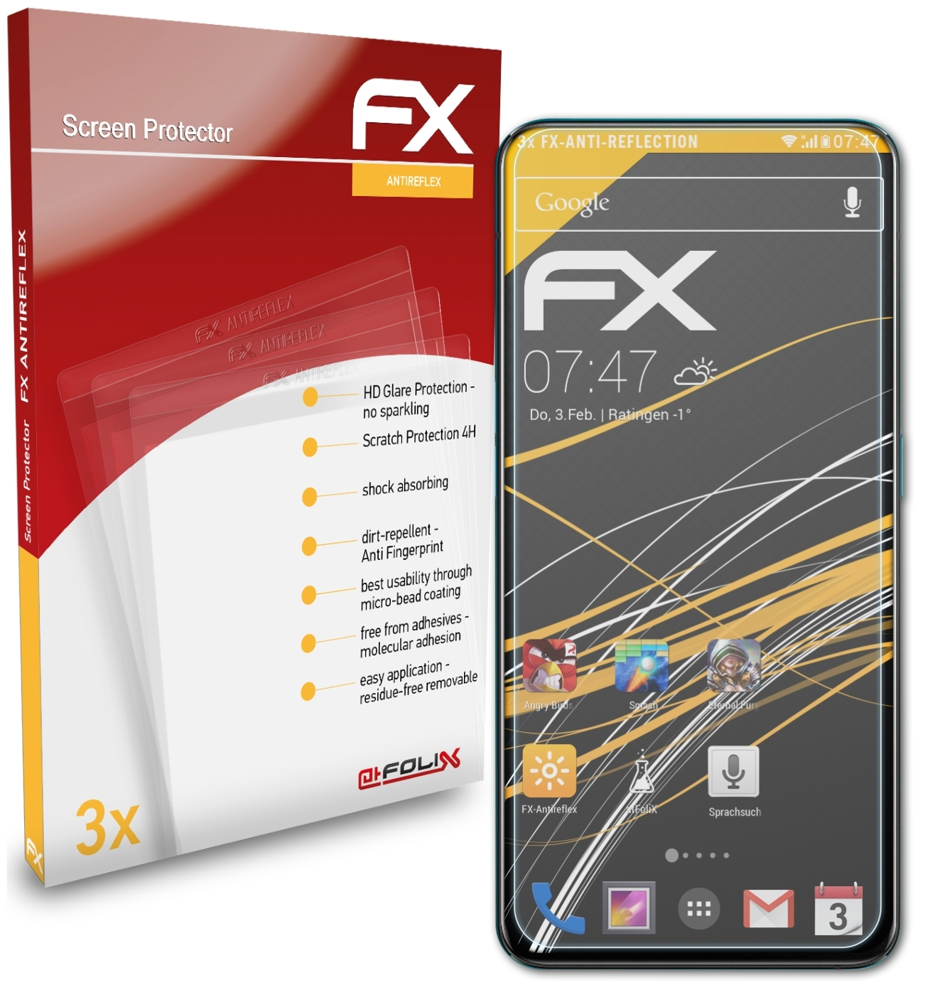 FX-Antireflex ATFOLIX Displayschutz(für Reno 3x Zoom) Oppo 10x