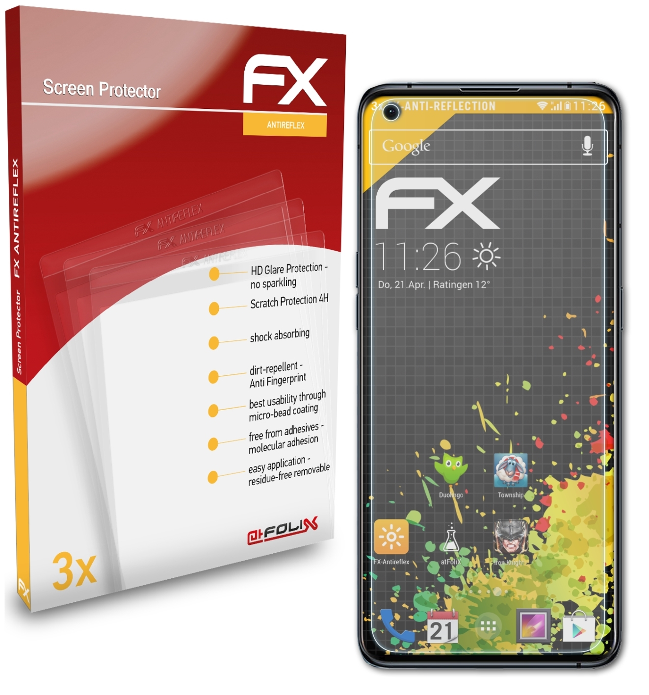 3x FX-Antireflex Displayschutz(für Pro) X3 Oppo Find ATFOLIX