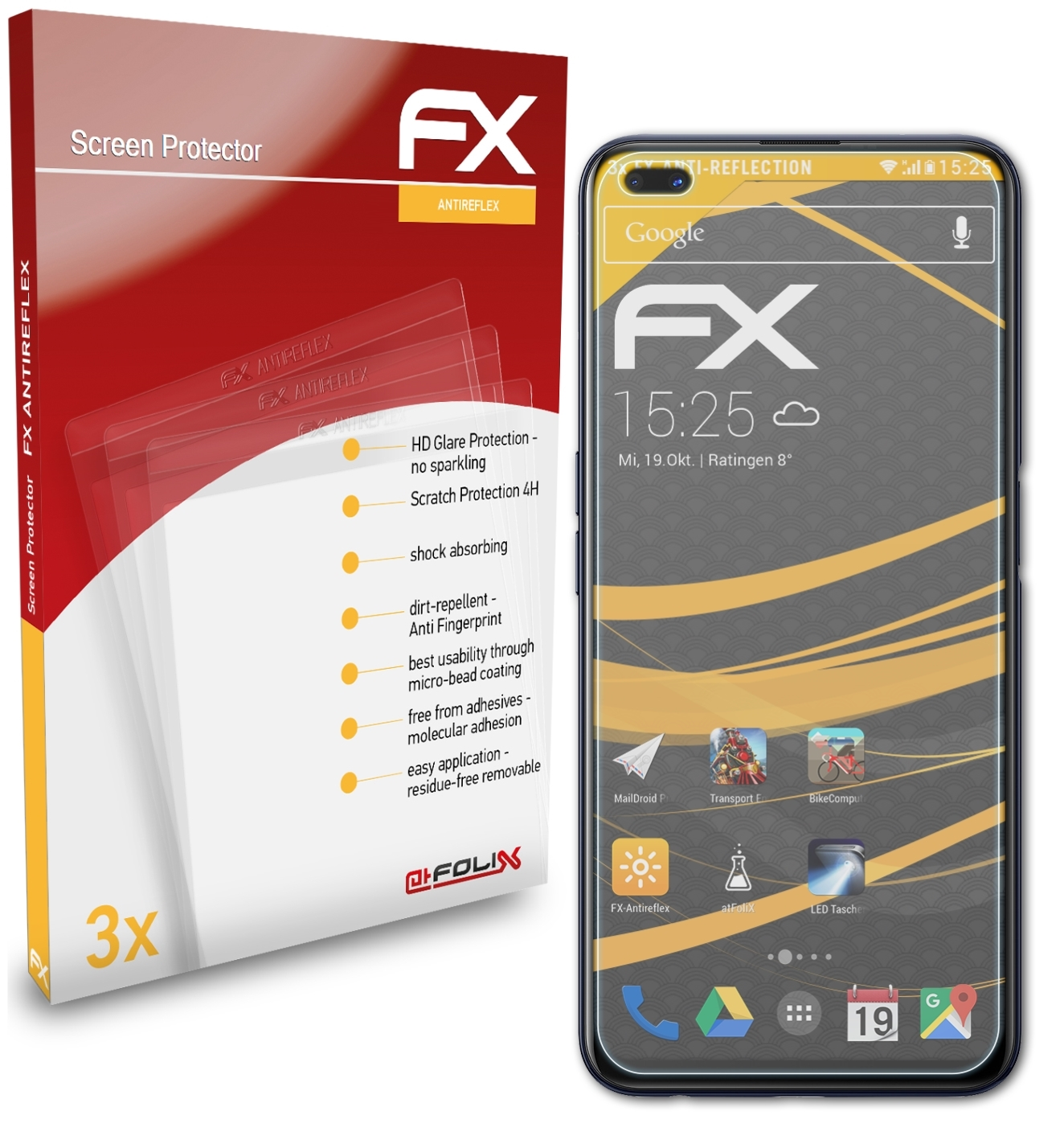 ATFOLIX 3x FX-Antireflex Reno4 Oppo Displayschutz(für Z)