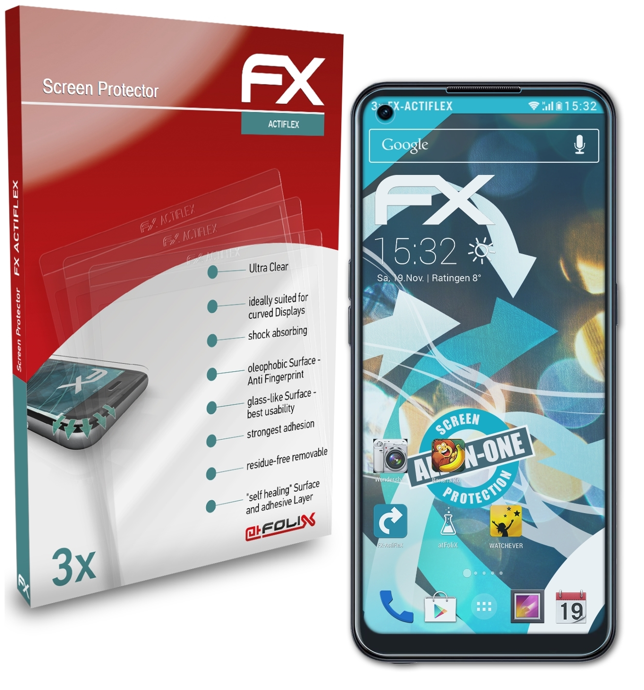 ATFOLIX 3x FX-ActiFleX Displayschutz(für Oppo (2020)) A53