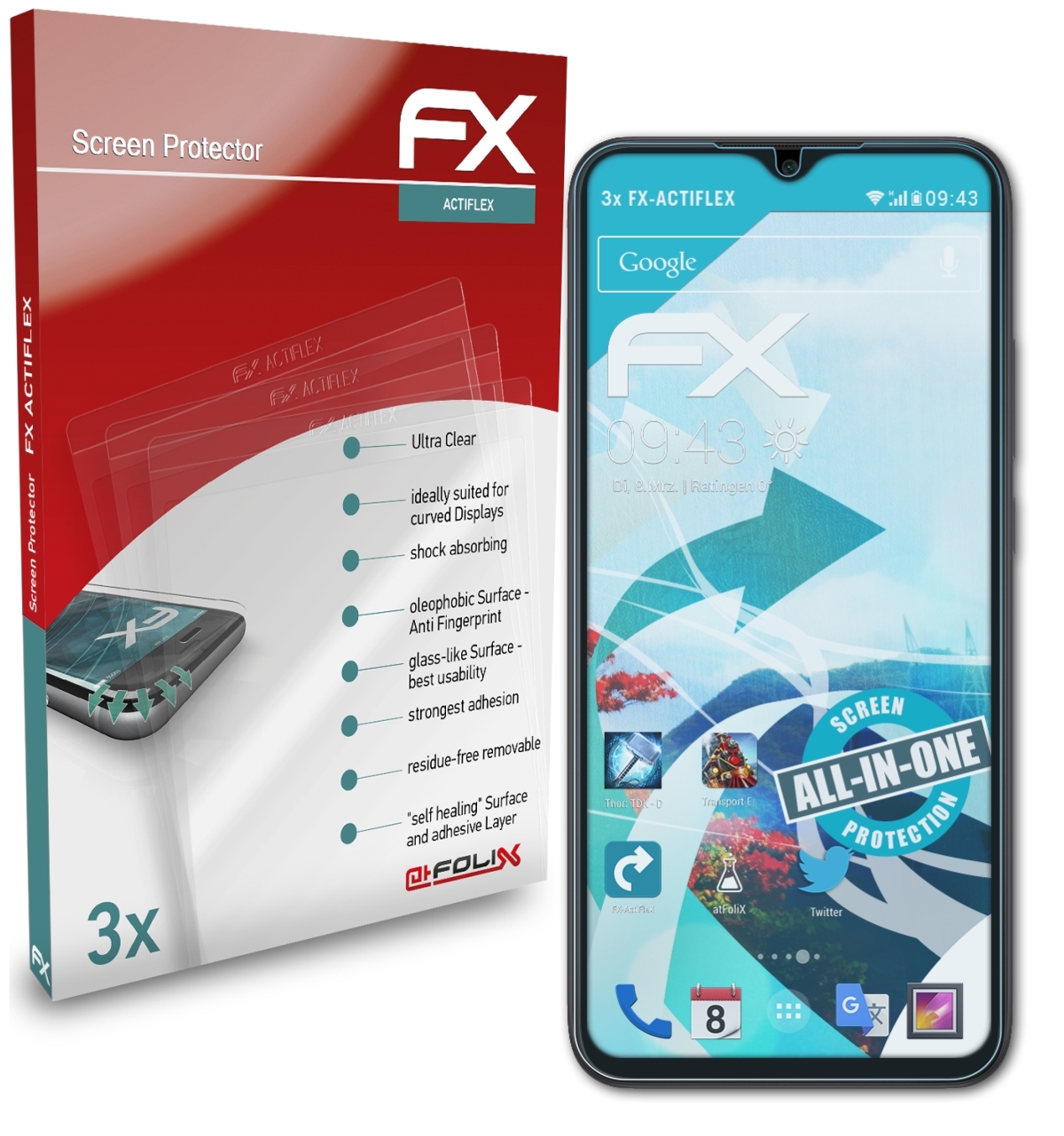 Displayschutz(für ATFOLIX Xiaomi 9A) 3x Redmi FX-ActiFleX