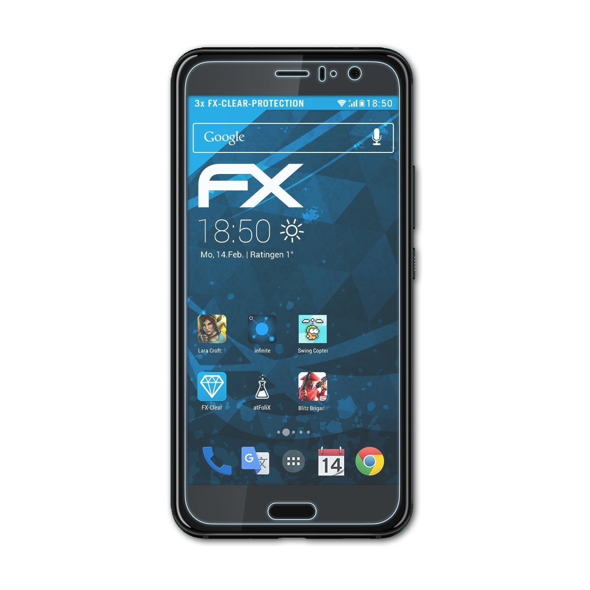 3x HTC U11) FX-Clear ATFOLIX Displayschutz(für