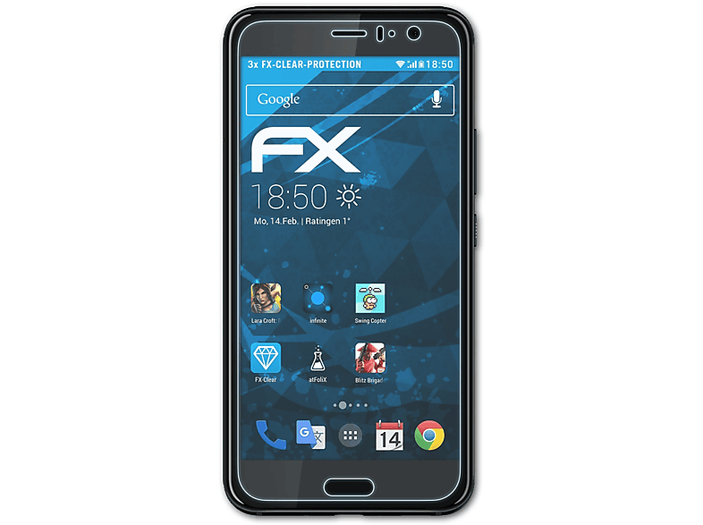 ATFOLIX 3x FX-Clear Displayschutz(für HTC U11)