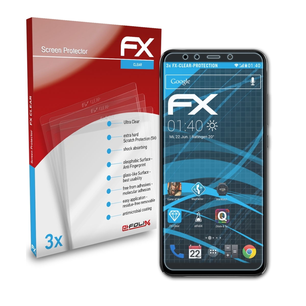 Displayschutz(für 6X) Mi Xiaomi FX-Clear ATFOLIX 3x