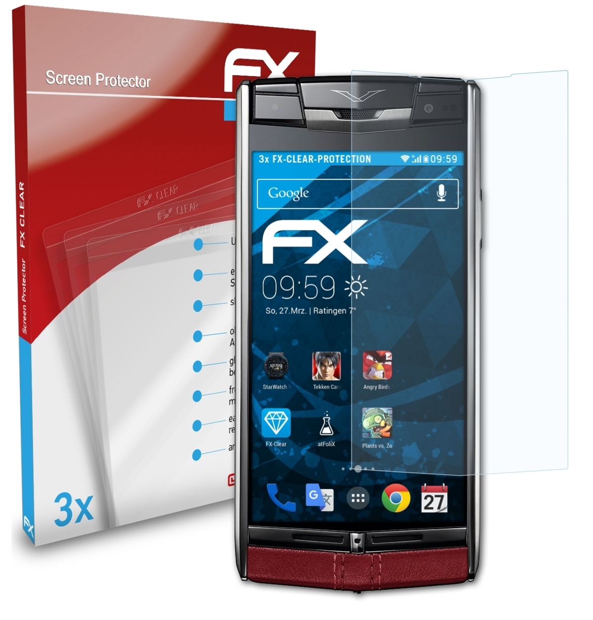 ATFOLIX 3x Vertu FX-Clear Touch) Displayschutz(für Signature
