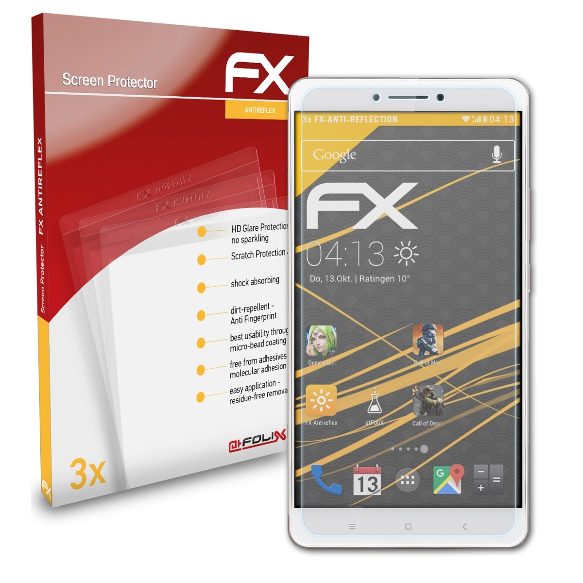 ATFOLIX 3x Mi Max Displayschutz(für 2) Xiaomi FX-Antireflex