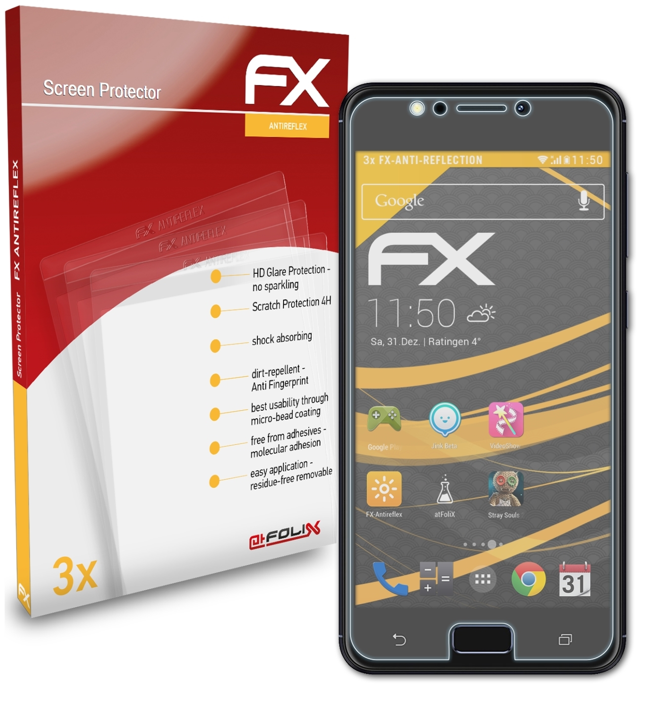 Max Asus ZenFone 4 (ZC520KL)) Displayschutz(für FX-Antireflex 3x ATFOLIX