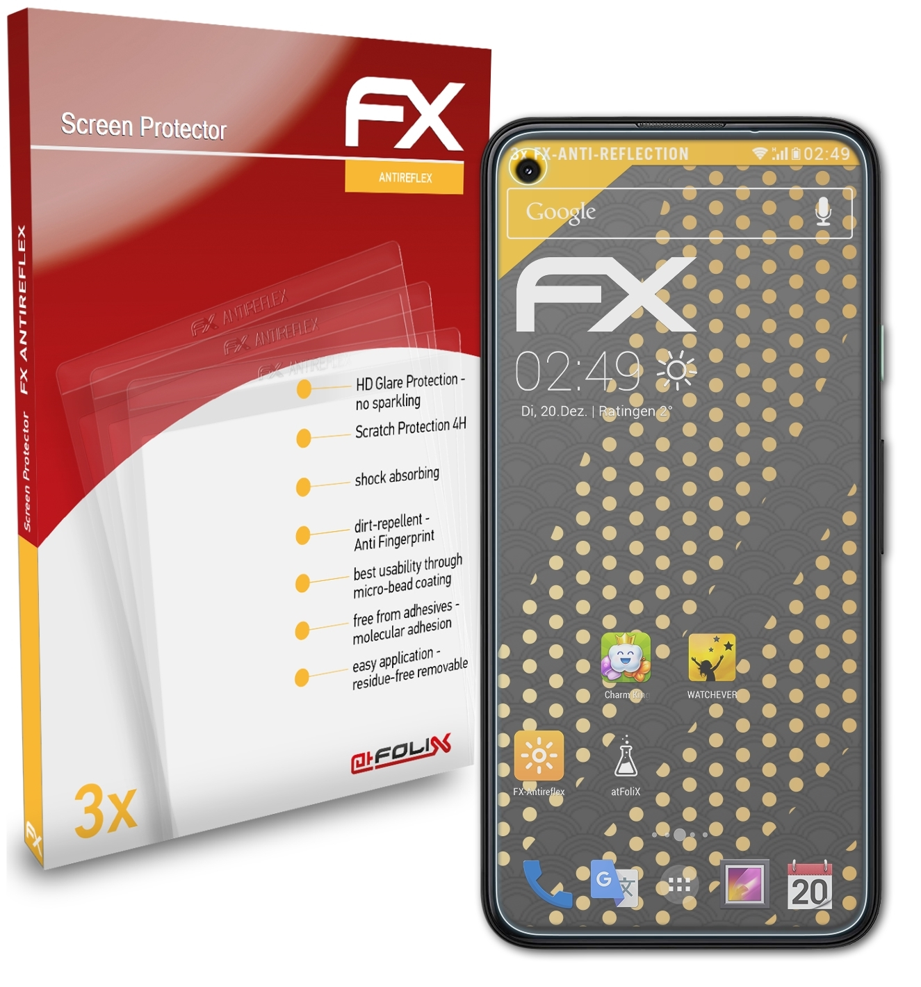 ATFOLIX 3x Pixel Google FX-Antireflex 4a) Displayschutz(für