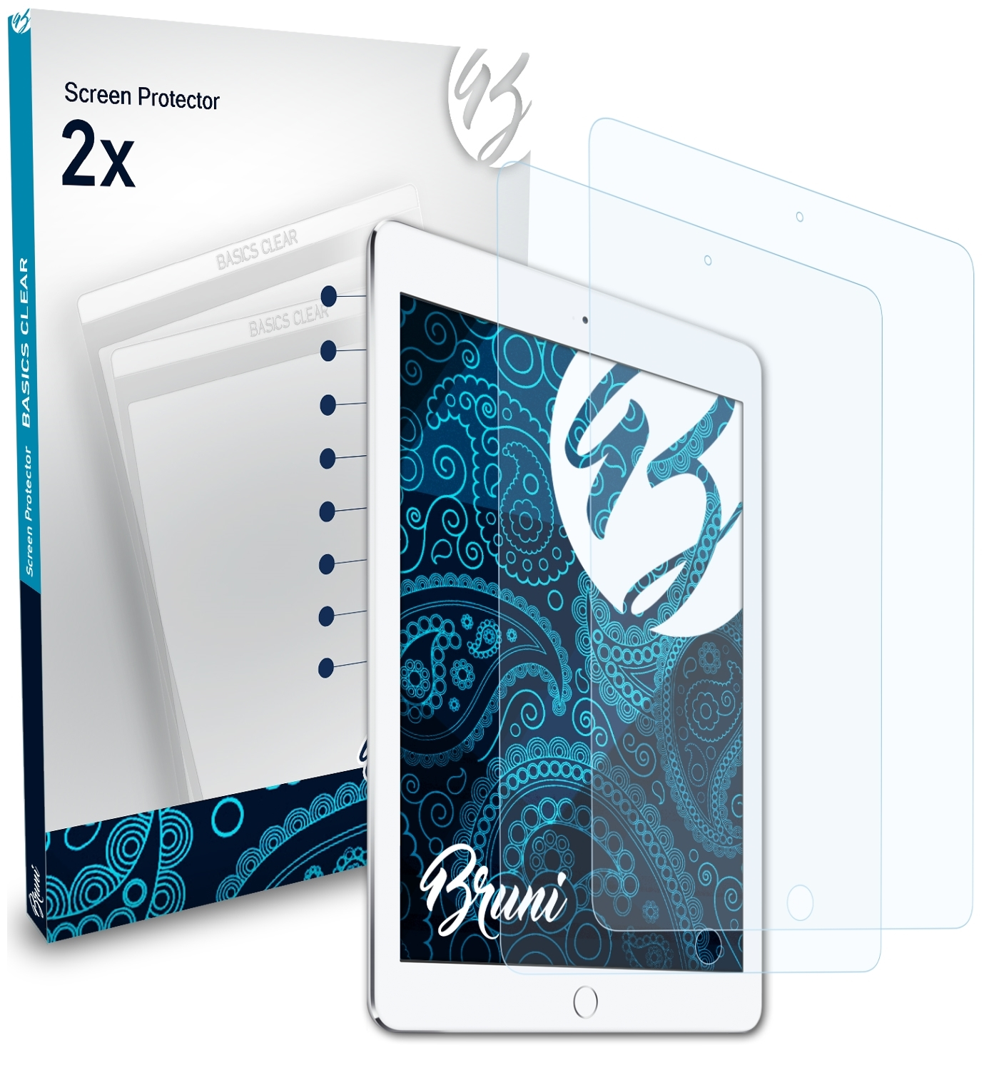 Apple 2x Air BRUNI 2) Basics-Clear iPad Schutzfolie(für