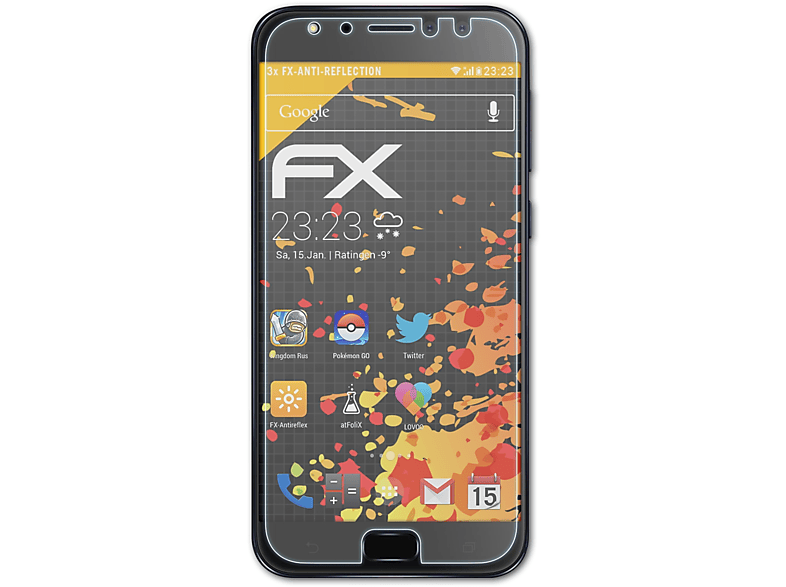 ATFOLIX 3x FX-Antireflex Displayschutz(für Asus ZenFone 4 Selfie Pro (ZD552KL))